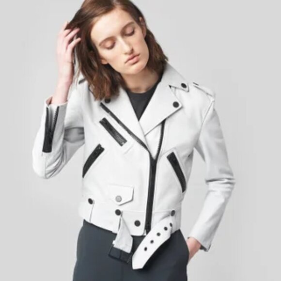 The Arrivals Cropped White leather Vader Biker Jacket XS - Picture 13 of 13